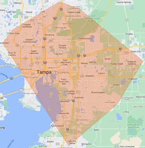 Dynamic Roofing Concepts service area map across West Central Florida